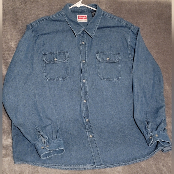 Mens 2XL Wrangler Blue Casual Button Down Shirt LIKE NEW - Picture 2 of 7